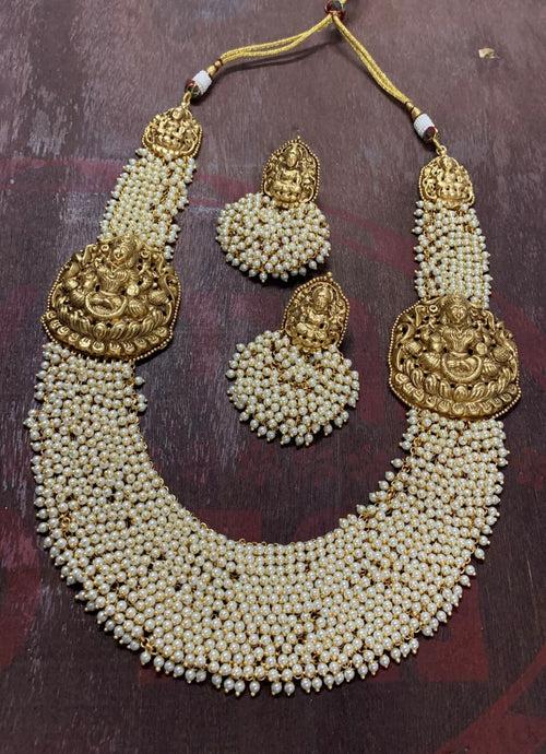 Premium Pearl Bunch Goddess Grand Haram Bridal Set