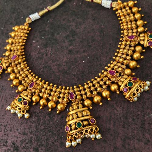 Temple matte half Jumkha short chain set