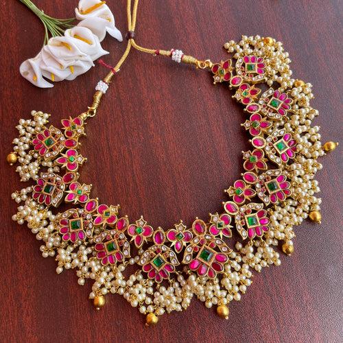 Kundan jadau Grand Pearl Bunch Bridal Necklace Set