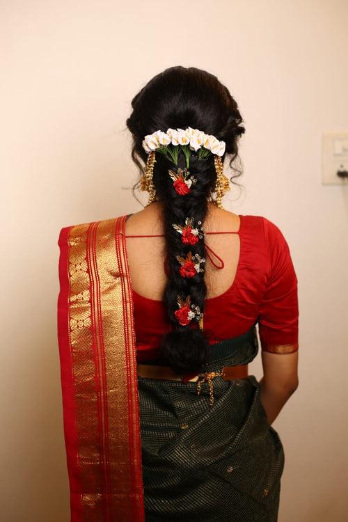 Red Rose with gold details hair accessories for Bridal Braid