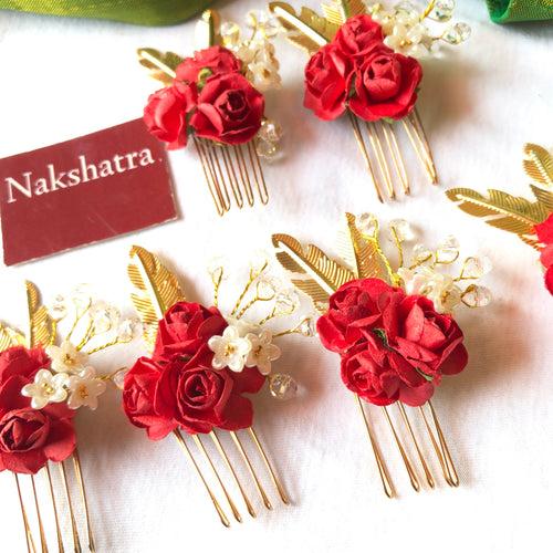 Red Rose with gold details hair accessories for Bridal Braid