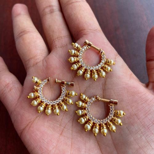 Antique Matte AD stones- Pearl Bridal Nose Nath