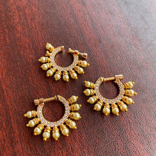 Antique Matte AD stones- Pearl Bridal Nose Nath