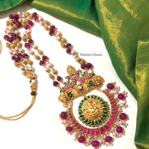 Kundan Jadau Grand Ganesha Haram Neckpiece with maroon beads