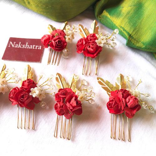 Red Rose with gold details hair accessories for Bridal Braid