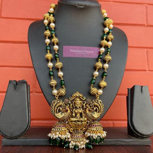 Premium Antique Goddess Green Beads Grand Haram Set