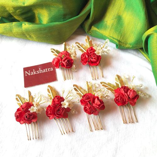 Red Rose with gold details hair accessories for Bridal Braid