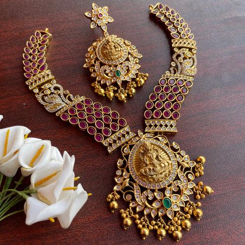 Premium Antique Matte Lakshmi Grand Real kemp Short Chain Set