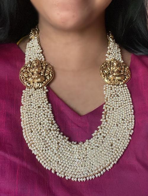 Premium Pearl Bunch Goddess Grand Haram Bridal Set