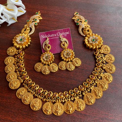 Premium matte Lakshmi coin grand Short Haram Set