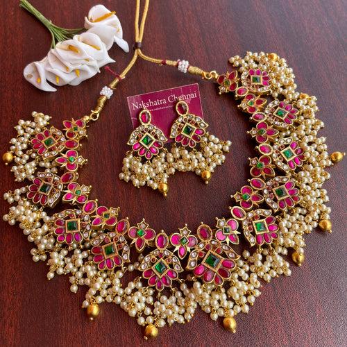 Kundan jadau Grand Pearl Bunch Bridal Necklace Set