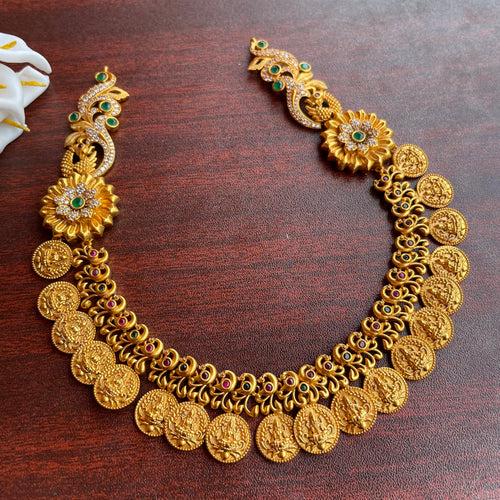 Premium matte Lakshmi coin grand Short Haram Set