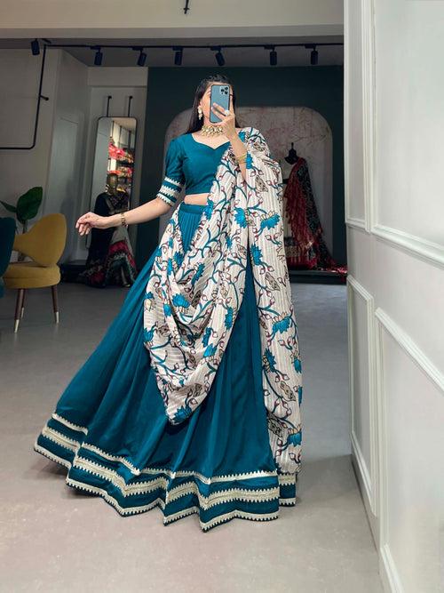 Alluring Firozi Vichitra Silk Lehenga Choli Set - Elegance Meets Sophistication