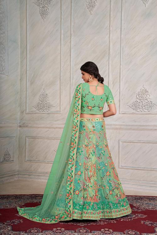 Mesmerizing Green Lehenga Choli Set - Embroidered Elegance