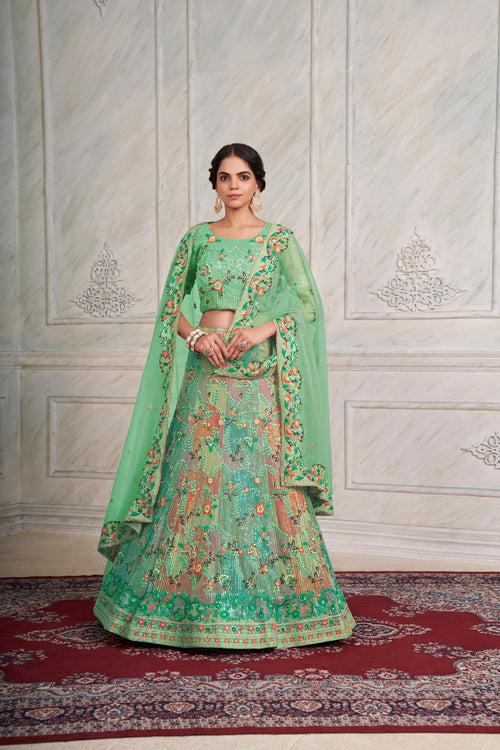 Mesmerizing Green Lehenga Choli Set - Embroidered Elegance