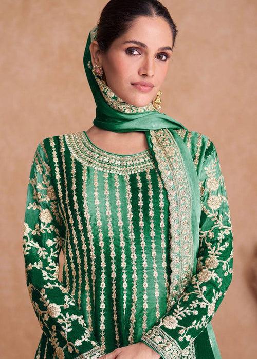 Green Pakistani Outfit Wear Sharara Dress For Women Wedding Gharara Salwar Kameez With Embroidered Dupatta Bridesmaid's Wear Sharara Suit's