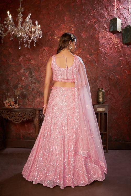 Pink Sequin Embroidered Lehenga Choli Set - Regal Elegance - Designer Wear