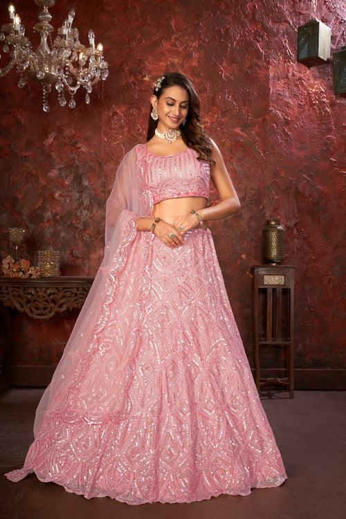 Pink Sequin Embroidered Lehenga Choli Set - Regal Elegance - Designer Wear