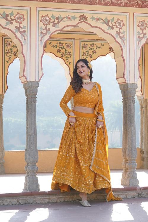 Shimmering Yellow Faux Georgette Lehenga Choli with Sequins & Thread Work