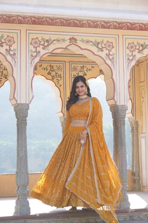 Shimmering Yellow Faux Georgette Lehenga Choli with Sequins & Thread Work