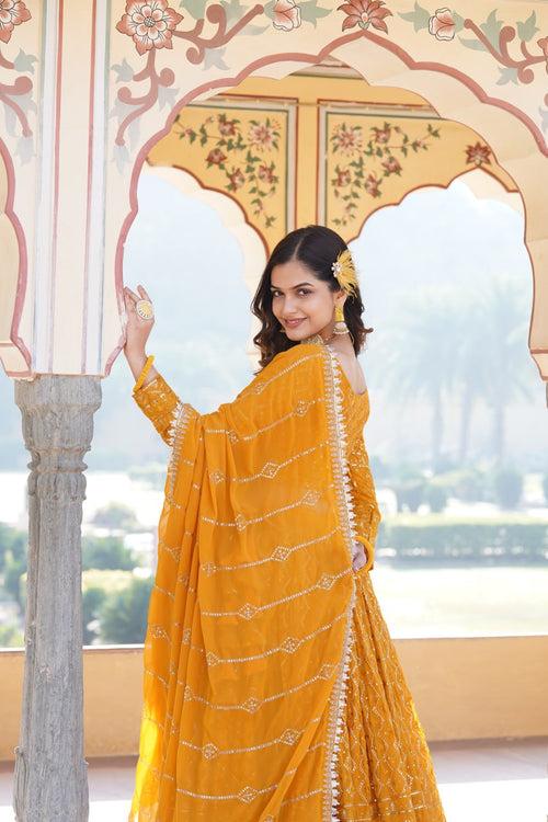 Shimmering Yellow Faux Georgette Lehenga Choli with Sequins & Thread Work