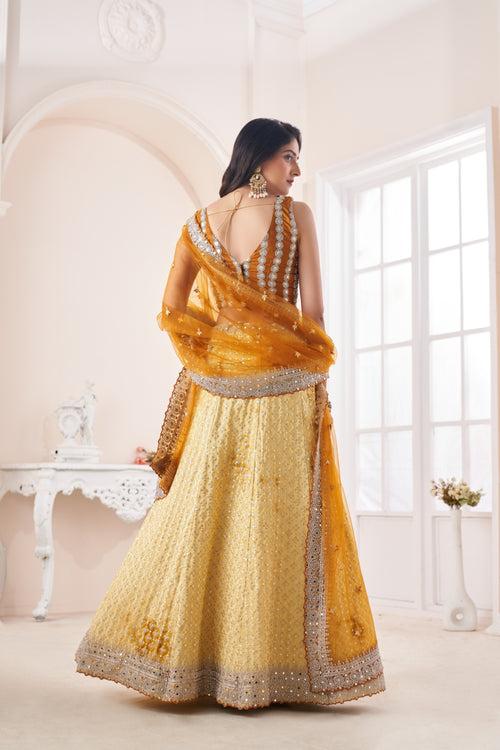 Shimmering Yellow Party Wear Lehenga Choli Set - Embroidered Elegance