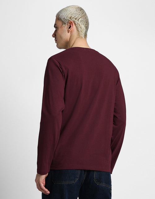 Henley Maroon Solid Tshirt