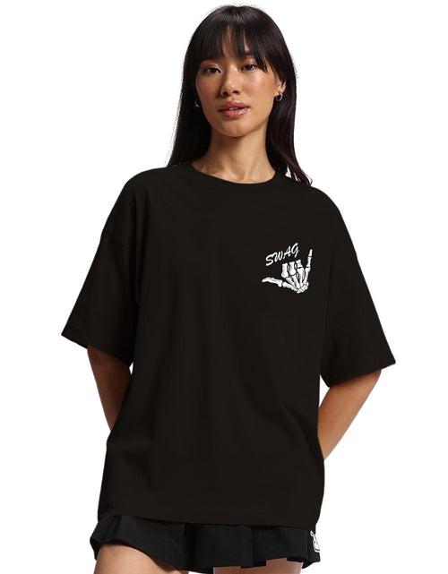 Black 'Swag' Pocket Print Women's Oversize Tee