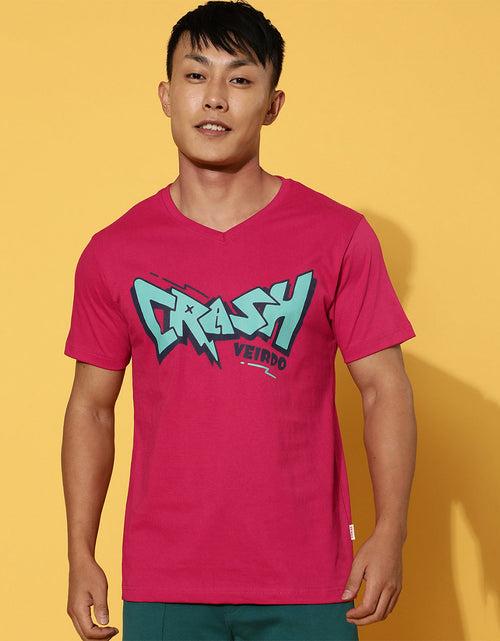 Crash Viva Magenta Printeded Chest Typographic Printed Tshirt