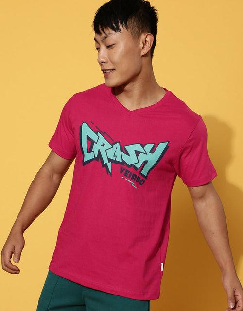 Crash Viva Magenta Printeded Chest Typographic Printed Tshirt