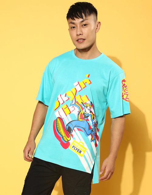 Skyin Blue Oversized Placement Graphic Printed Tshirt