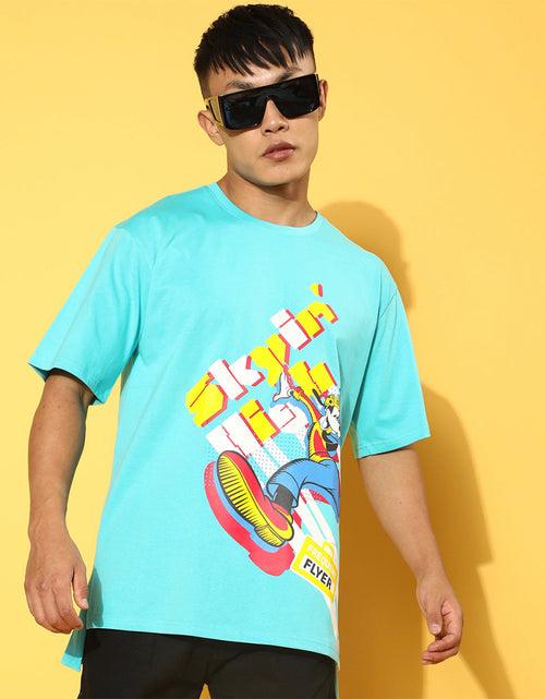 Skyin Blue Oversized Placement Graphic Printed Tshirt