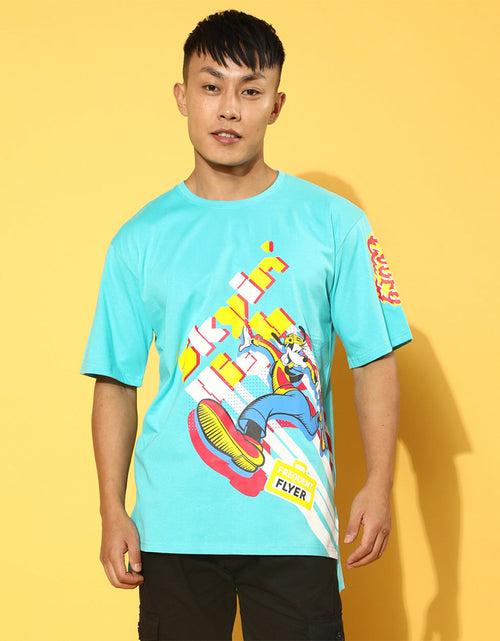 Skyin Blue Oversized Placement Graphic Printed Tshirt