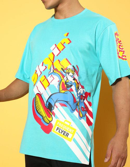 Skyin Blue Oversized Placement Graphic Printed Tshirt