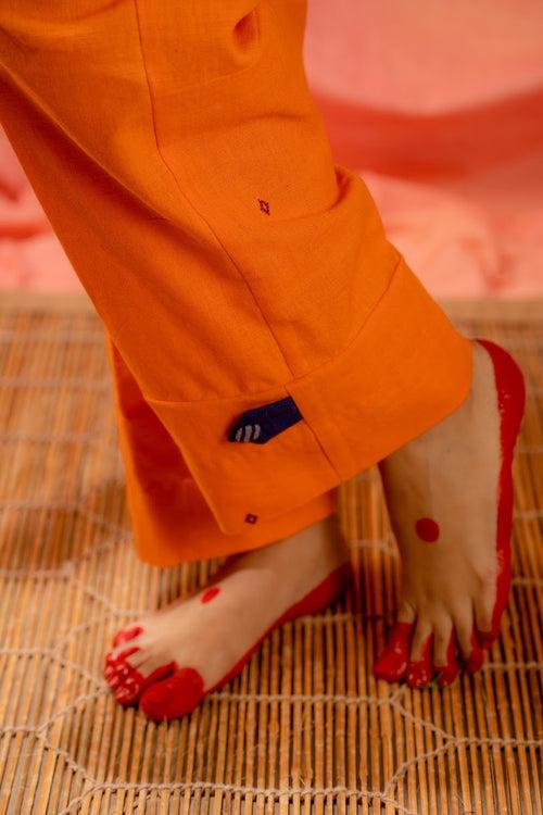 Saanjh- Orange straight pants
