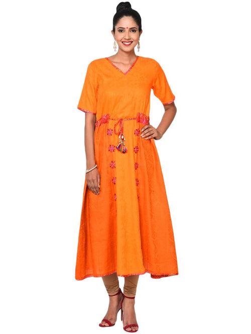 Orange Flare Tunic with Intricate Embroidery