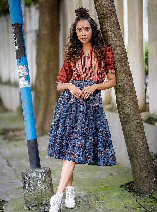 Multi Print Ajrakh Dress | Relove