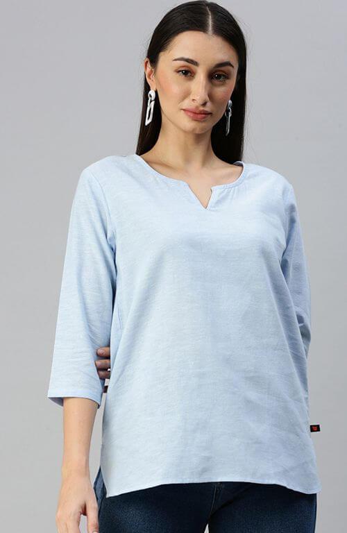 The Sky Blue Solid Women Top