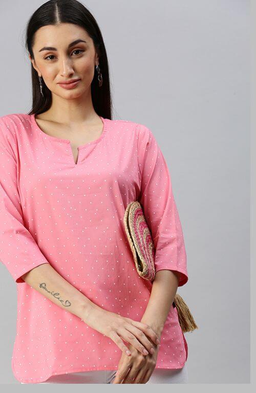 The Pink Polka Dot Printed Women Top