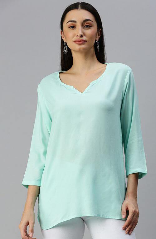 The Gemstone Aquamarine Solid Women Top