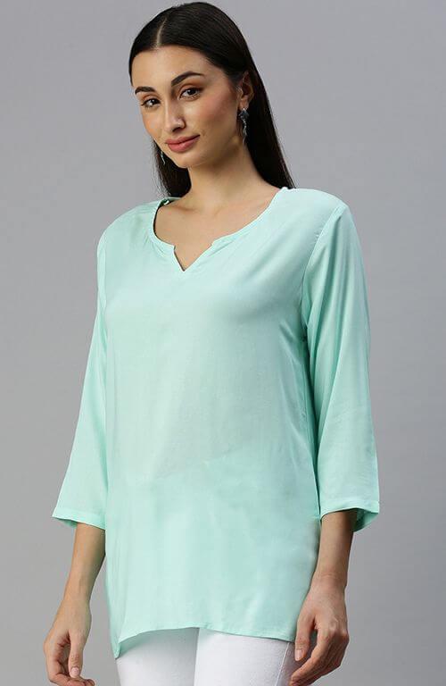 The Gemstone Aquamarine Solid Women Top