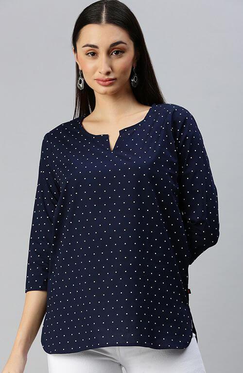 The Blue Polka Dot Printed Women Top