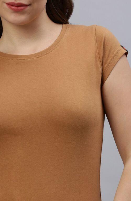 The Pearl Brown Crew Neck T-Shirt For Women