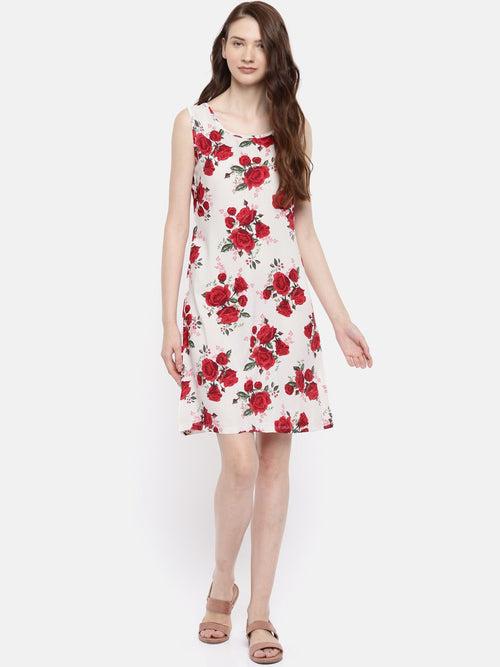 The White & Red Printed Summer Sheath Dress