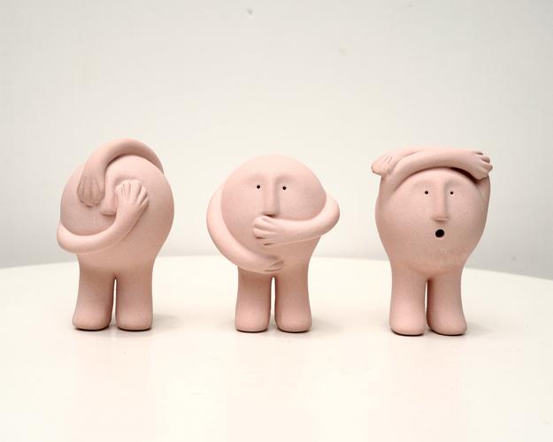 Helping Hands - Contemplating, Holding and Wondering - Unglazed Pink