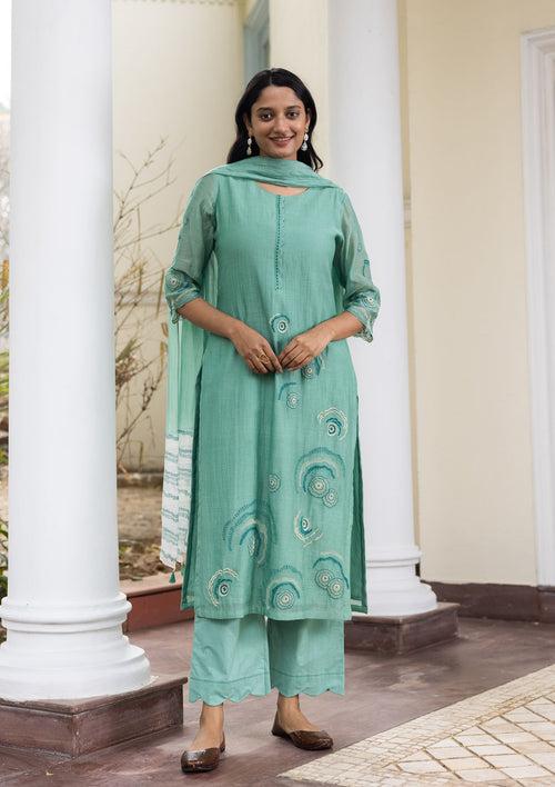 Mint Embroidered Kurta Set