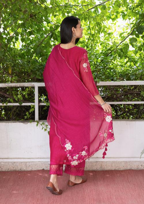 GARNET FLORAL APPLIQUE KURTA SET