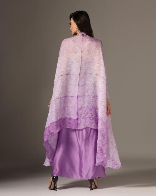 Lilac Raw Silk & Organza Draped Skirt Set