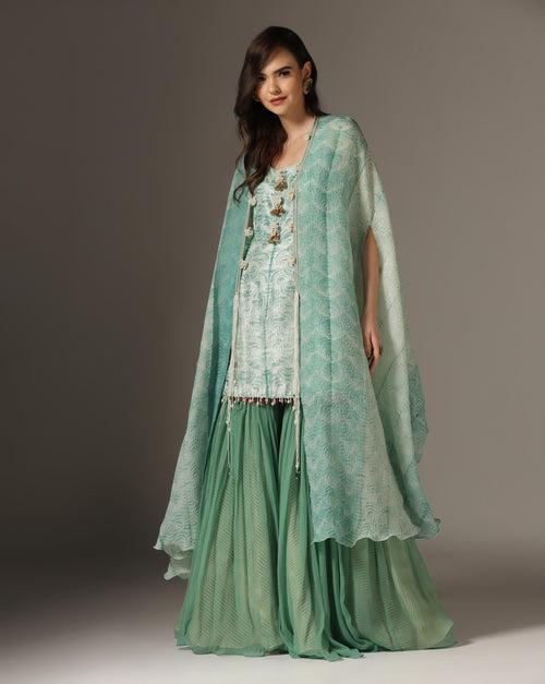 Eco Green Organza & Chiffon Embroidered Kurta Set