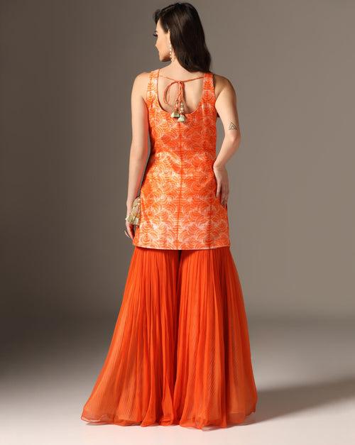 Orange Organza & Chiffon Embroidered Kurta Set